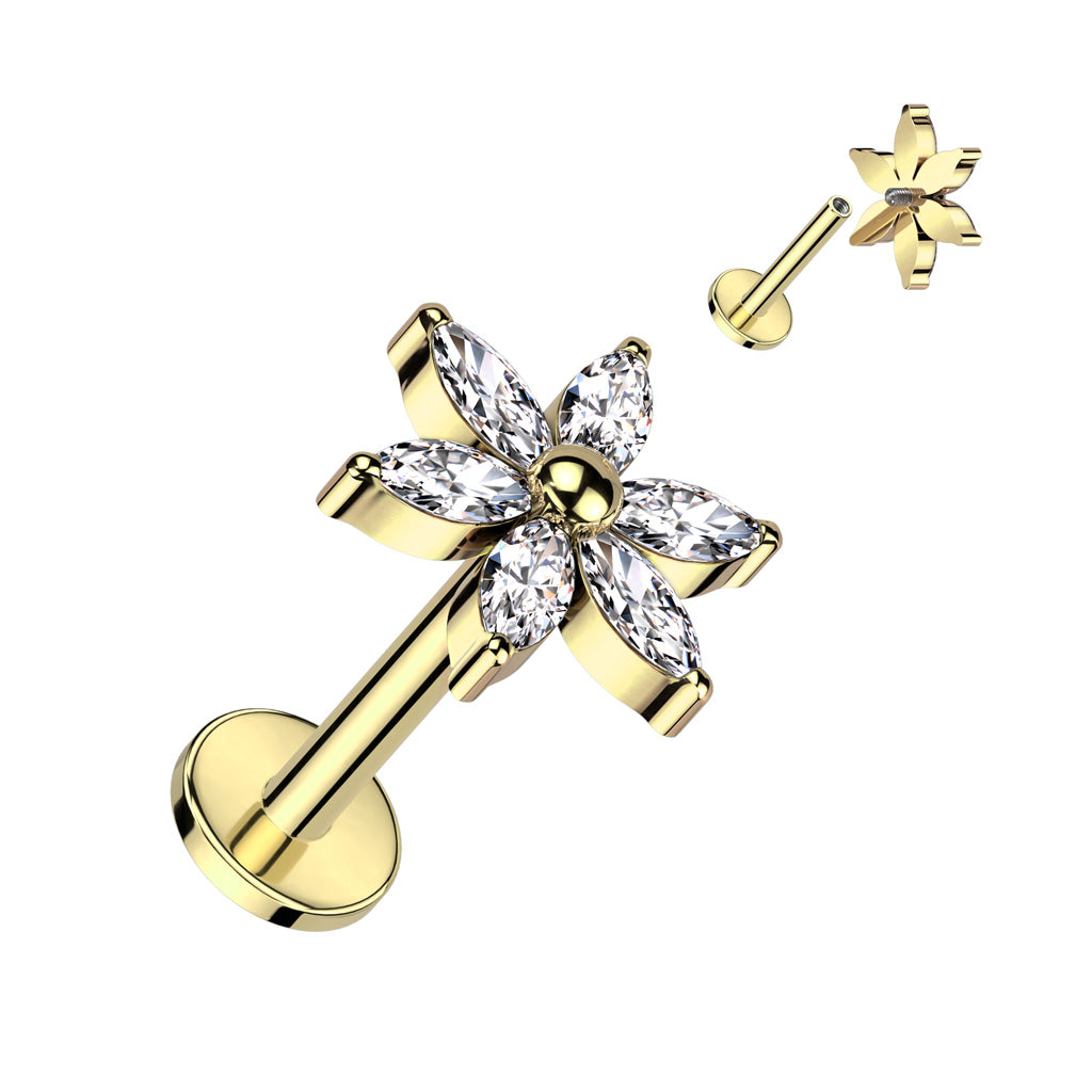 16G Titanium Internally Threaded Labret W/ 6 Marquise